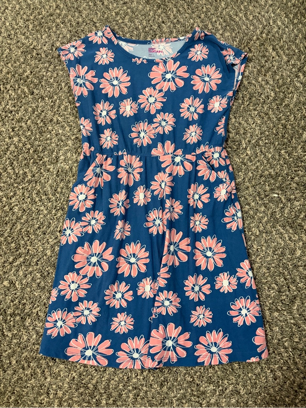 Epic Threads Navy Blue Dress with Pink Daisy Print